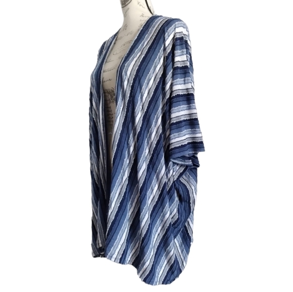 My Danielle Boho - Chic Blue and White Striped and Frayed Kimono - Picture 3 of 8